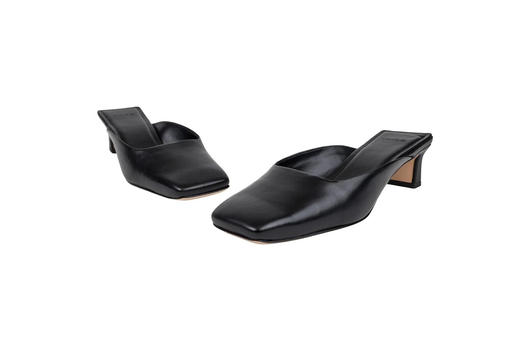 Vince Black Leather Square Toe Mule Size 38